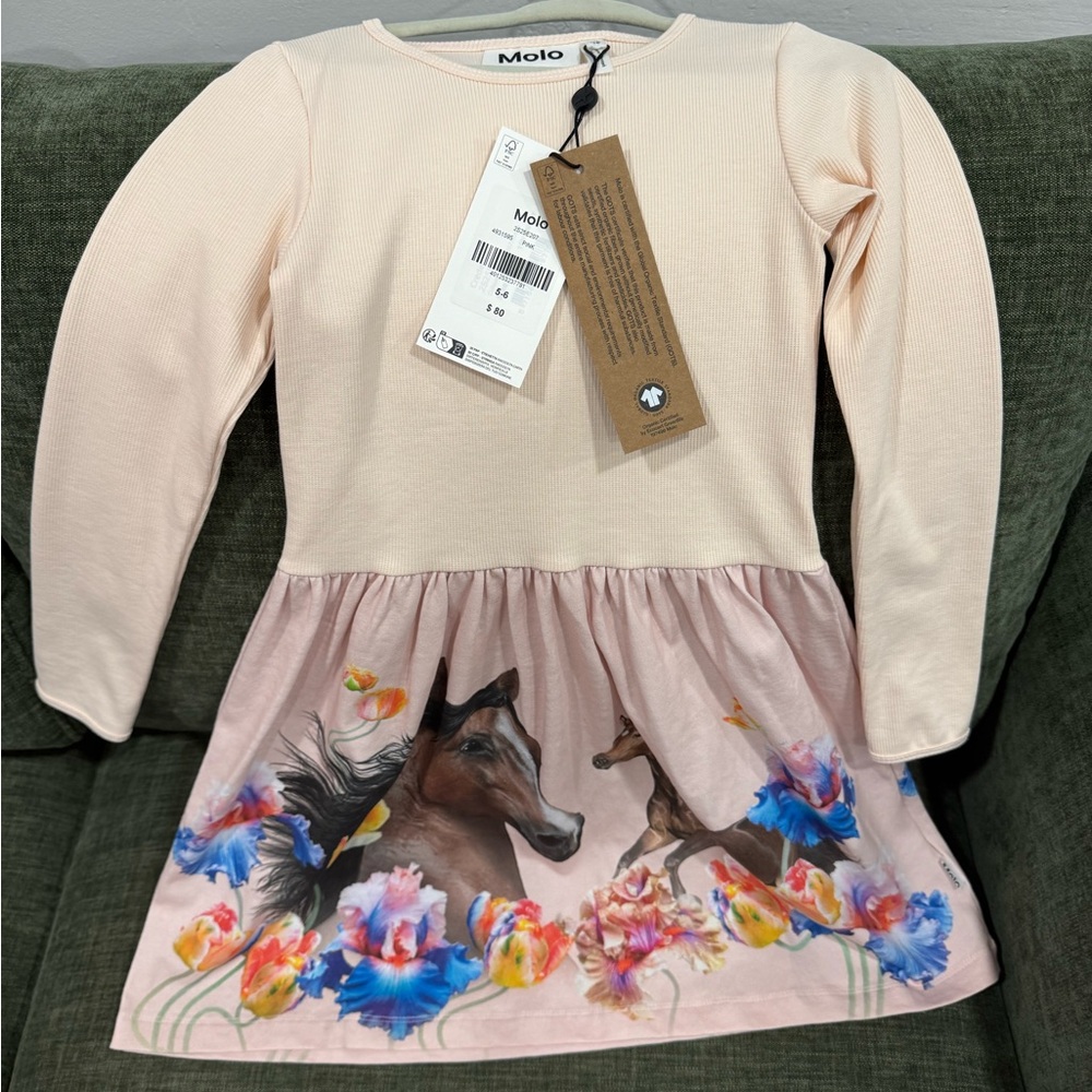 Molo Pale Pink Horse & Floral Print Long-Sleeve Dress